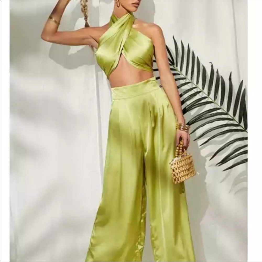 Green Satin Jumpsuit